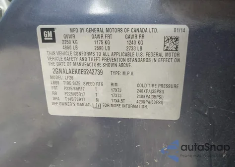 2014 Chevrolet Equinox Ls z USA, uszkodzony, nr VIN 2GNALAEK0E6242739